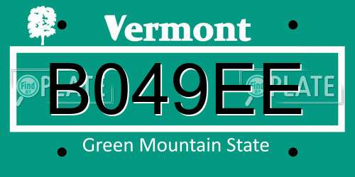 B049EE Vermont License Plate