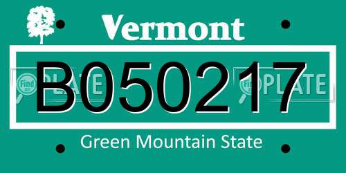 B050217 Vermont License Plate