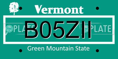 B05ZII Vermont License Plate