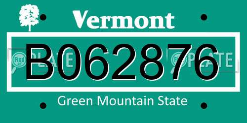 B062876 Vermont License Plate
