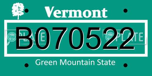 B070522 Vermont License Plate