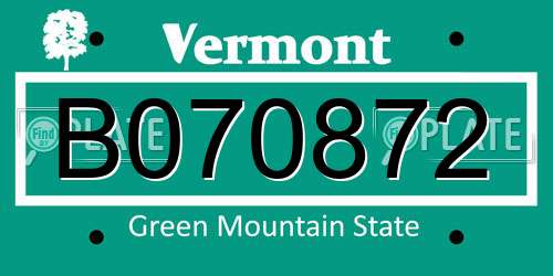 B070872 Vermont License Plate