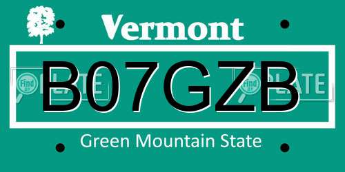 B07GZB Vermont License Plate