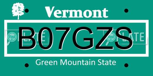 B07GZS Vermont License Plate