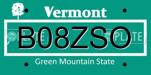 B08ZSO Vermont License Plate