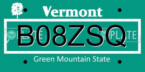 B08ZSQ Vermont License Plate