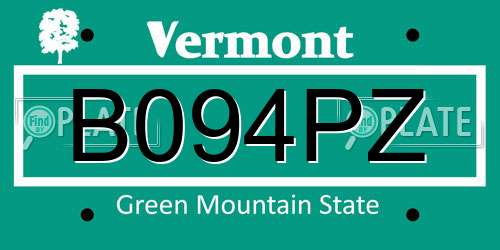 B094PZ Vermont License Plate