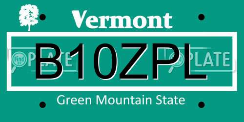 B10ZPL Vermont License Plate