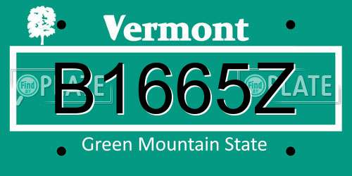 B1665Z Vermont License Plate