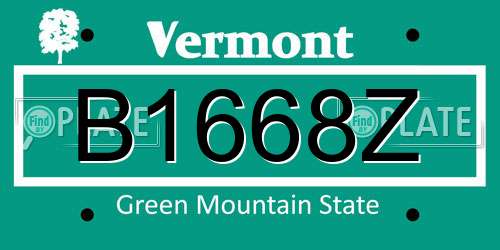 B1668Z Vermont License Plate