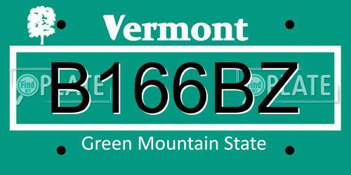 B166BZ Vermont License Plate