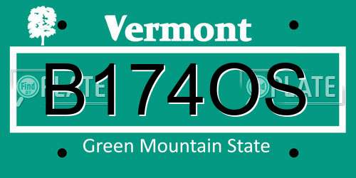 B174OS Vermont License Plate