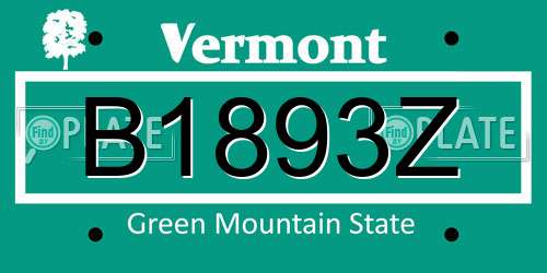 B1893Z Vermont License Plate