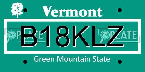 B18KLZ Vermont License Plate