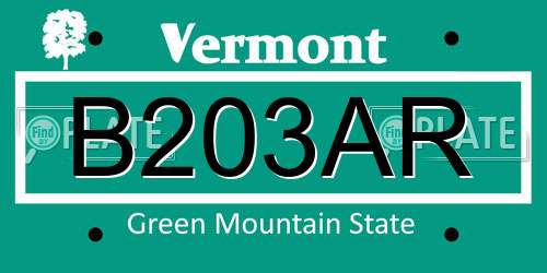 B203AR Vermont License Plate