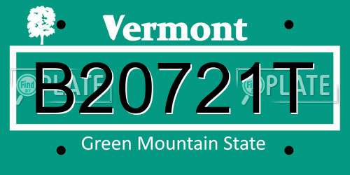B20721T Vermont License Plate