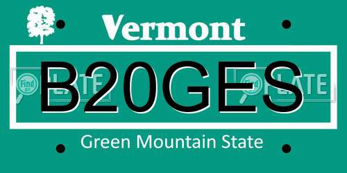 B20GES Vermont License Plate