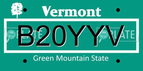 B20YYV Vermont License Plate
