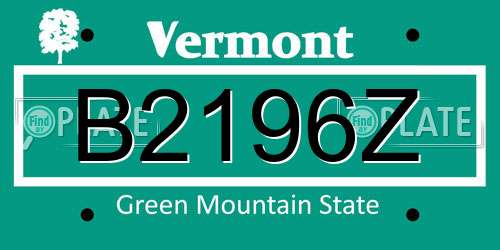 B2196Z Vermont License Plate