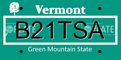 B21TSA Vermont License Plate