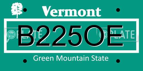 B225OE Vermont License Plate