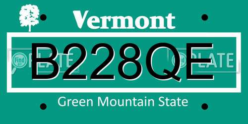 B228QE Vermont License Plate