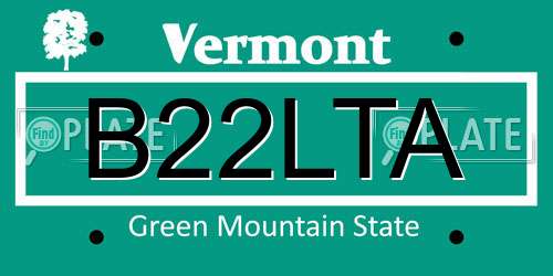 B22LTA Vermont License Plate