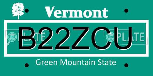 B22ZCU Vermont License Plate