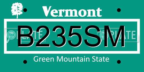B235SM Vermont License Plate