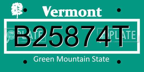 B25874T Vermont License Plate