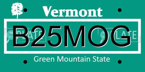 B25MOG Vermont License Plate
