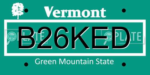 B26KED Vermont License Plate