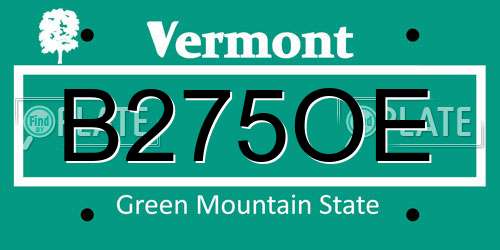 B275OE Vermont License Plate