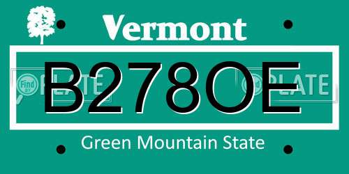 B278OE Vermont License Plate