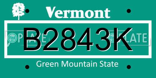 B2843K Vermont License Plate