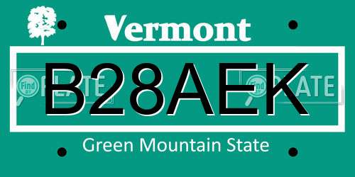 B28AEK Vermont License Plate