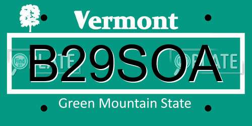 B29SOA Vermont License Plate