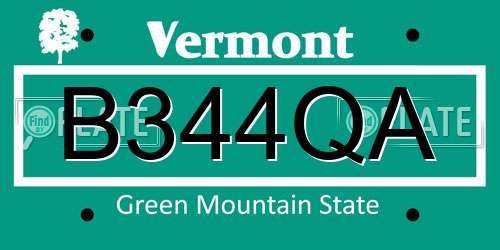 B344QA Vermont License Plate
