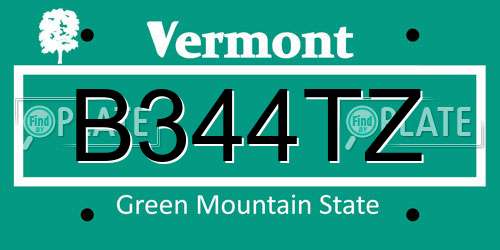 B344TZ Vermont License Plate