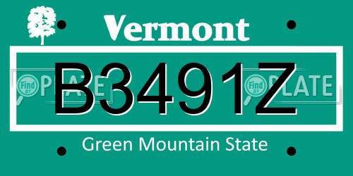 B3491Z Vermont License Plate