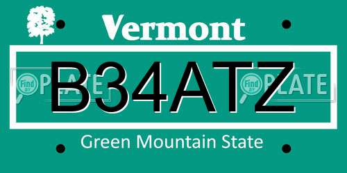 B34ATZ Vermont License Plate