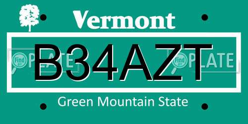 B34AZT Vermont License Plate