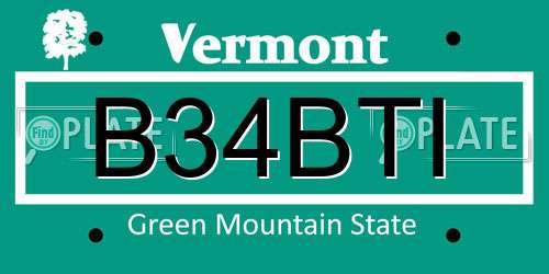 B34BTI Vermont License Plate