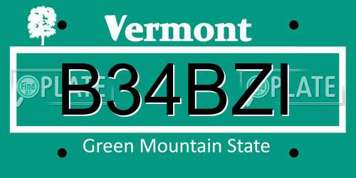 B34BZI Vermont License Plate