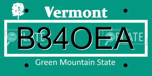 B34OEA Vermont License Plate