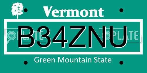 B34ZNU Vermont License Plate