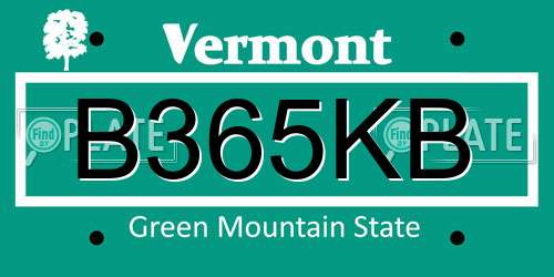 B365KB Vermont License Plate