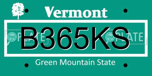 B365KS Vermont License Plate