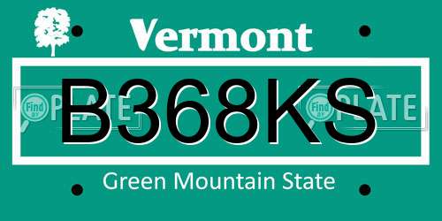 B368KS Vermont License Plate