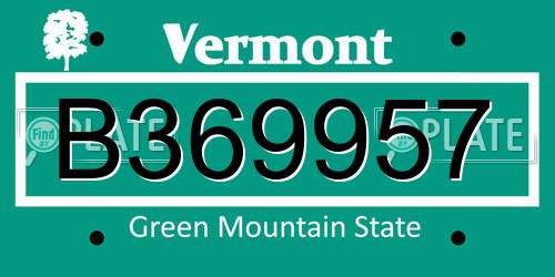 B369957 Vermont License Plate